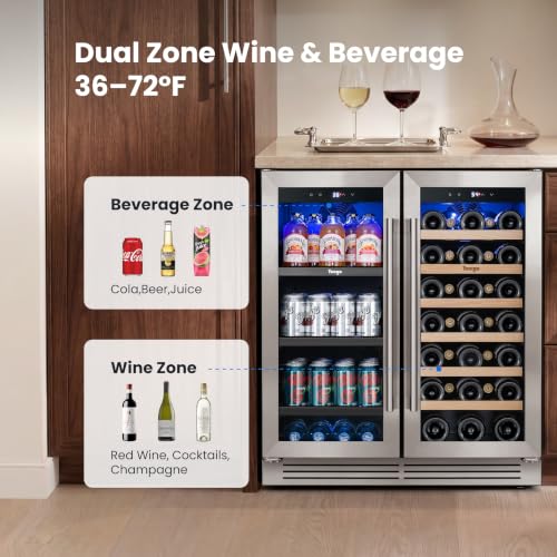 Image of Yeego 24 Inch Wine and Beverage Cooler, 80 Can 33 Bottle Wine Fridge