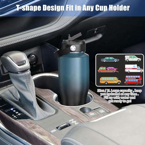 Image of HYDROWION 40 oz Insulated Water Bottle with Straw fit in Car Cup Holder(Cold 48 hrs, Hot 24 hrs) Drinking Bottle with Straw Lid, Spout Lid and Flex Cap Leakproof Travel Thermo Mug，Laser Pink