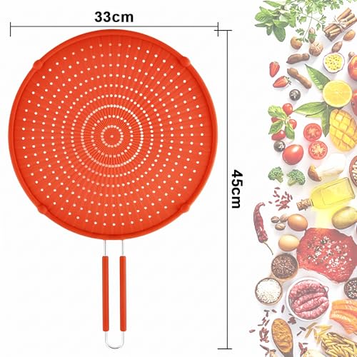 Image of Splatter Screen for Frying Pan, Grease Splatter Guard, Heat-Resistant Splatter Guards for Frying, Silicone Splatter Guard for Everyday Cooking, Dishwasher Safe, Red (16inx12inx0.5in)