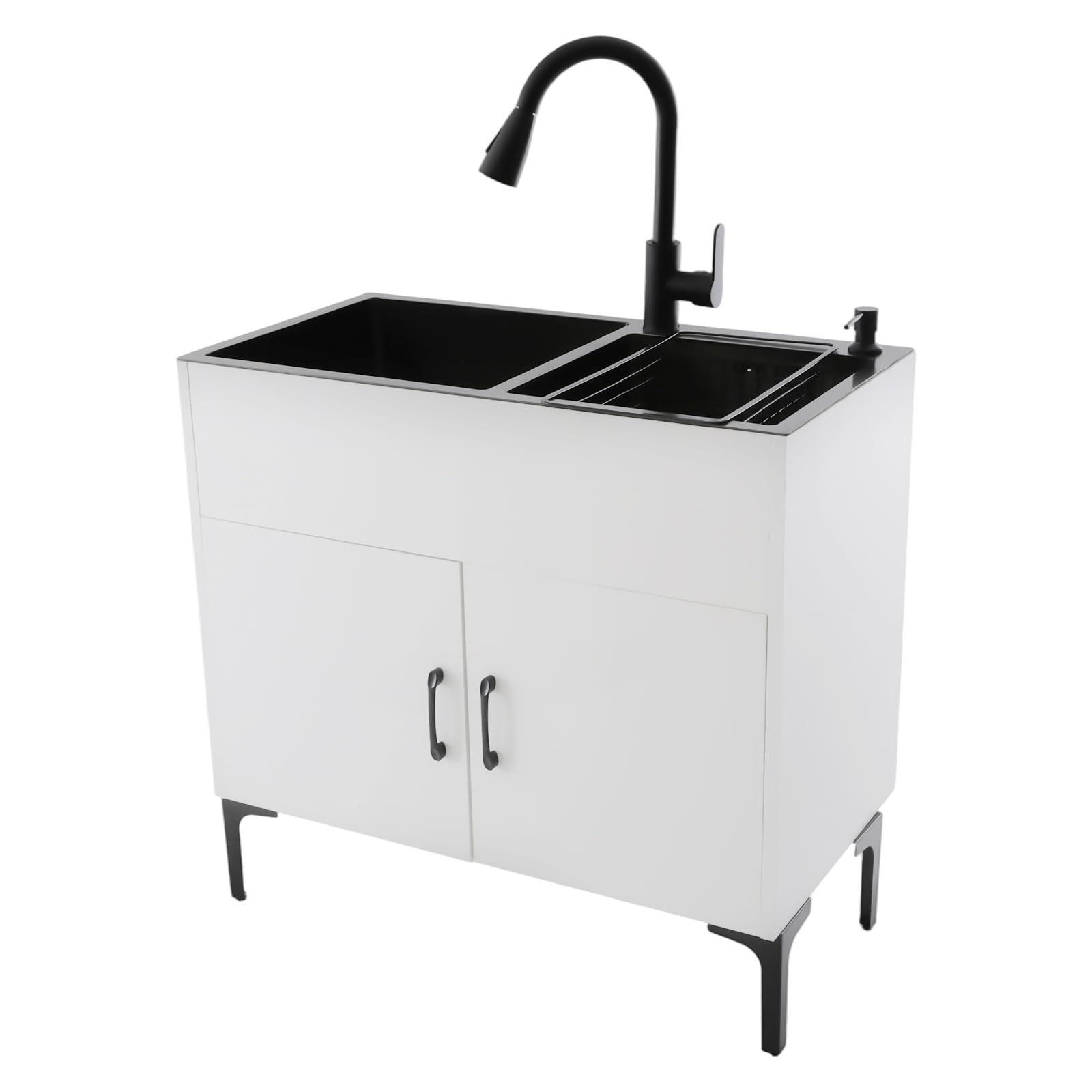 Fregadero independiente de acero inoxidable, 304 doble lavabo | Nano revestimiento con grifo extensible 360°, cesta de desagüe, fregadero de cocina, lavadero, gastronomía, lavadero