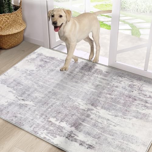 Cristgee Door Mat, Front Indoor Door Mat Faux Wool Non-Slip Entryway Rug Absorbent Abstract Throw Rug for Indoor Entrance Hallway Laundry Room, High Traffic Areas, 32X48 Inches, Gray Washable