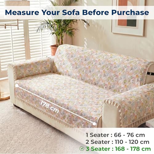 Image of Story@Home Sofa Set 5 Seater Cover Full | Sofa Covers 3 Seater and 2 Seater - 3+2 Sofa Cover Configuration | Sofa Mat with Sofa Back Covers and ArmRest Covers - White & Multi Color