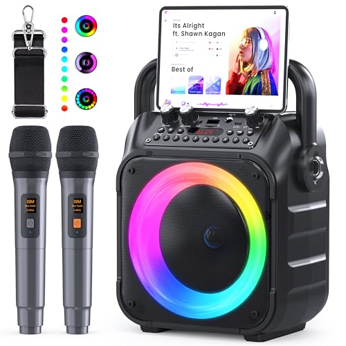 Karaoke Maschine Ankuka Karaoke Anlage mit 2 Mikrofonen für Erwachsene & Kinder Bluetooth Lautsprecher mit Vorverstärker für Mikrofone, unterstützt TV/TWS/FM/AUX/USB/TF/Rec...