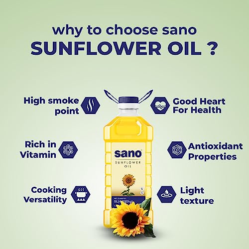 Image of Sano Sunflower Oil 5 Ltr Pet Bottle - Pure, Nutrient-rich Cooking Oil With High Smoke Point - Ideal For Frying, Sauteing, And Baking (5 Ltr X 2 Pack).