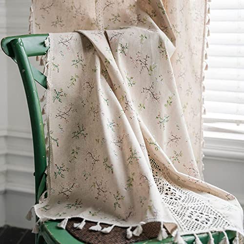 Colorigan 2 Panels Boho Semi Blackout 63 84 96 Inches Length Curtains Set,Farmhouse 59" W Country Flowers Linen Long Window Curtain For Living Room, Dining Room, Bedroom, Kitchen Drapes #TOP3