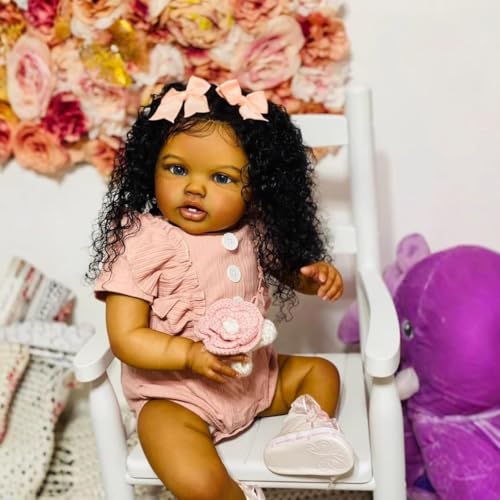 Muñeca Realista Reborn Negra 24 Pulgadas Cuerpo de Tela miniatura 4