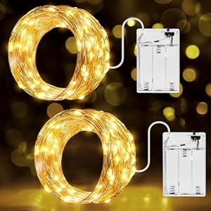 Ollny 2 Stück 10M LED Lichterkette Batterie, 100er LED Lichterkette innen Kupferdraht IP44 wasserdicht, Lichterketten für DIY Weihnachten Garten Party Hochzeit Deko (warmweiß)