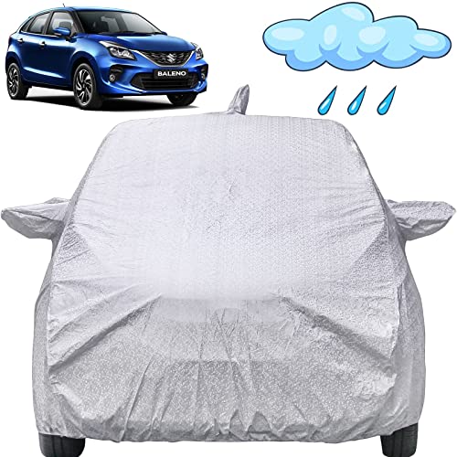 Image of Autofact Waterproof Car Body Cover Compatible with Maruti Baleno (2015 to 2021) with Mirror and Antenna Pockets (Silver).