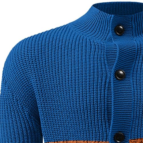 Long Sleeve Button Down Shirt for Men Casual Color Blocking Turtleneck Wander Cardigan Texture Knit Outdoors Sweater3