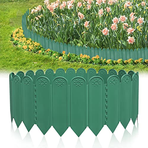 EEOCWF 10PCS Green Garden Edging Borders, 8.66 inch Tall Plastic Garden Landscape Edging, 7.2ft Interlocking Decorative Garden Fences Edging, Lawn Edge Flower Bed Border for DIY Patio Walkways Yard