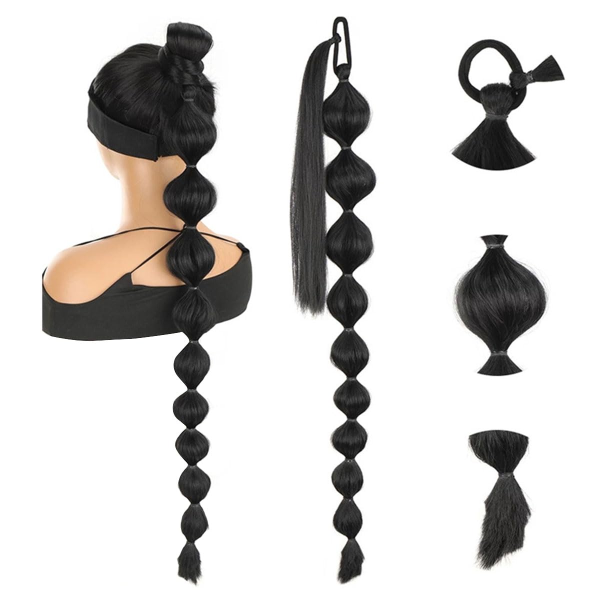 Traziewell Braids Extensions Hair Synthetic Bubble Ponytail Hair Extension Braid Pony Tail High Temperature Hairpieces for Women Ladies 0418 - Image 3