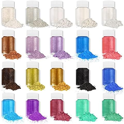 Allstarry 20 Colors Mica Powder Resin Pigments Natural Coloring Cosmetic Grade Pigment Powder Iridescent Art Supplies for Epoxy, Soap Colorant Dye, Nail Art, Bath Bomb, Candle Making, Slime Cover