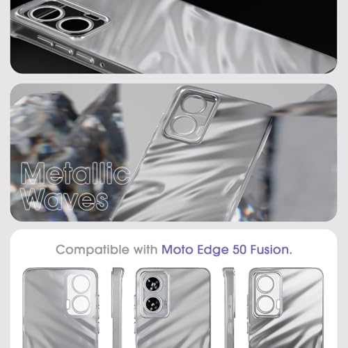 Image of Amazon Basics Back Cover for Motorola Moto Edge 50 Fusion 5G / Motorola Moto G96 5G | Pearl-Marble Swirl Design | Slim Shockproof TPU | Camera Protection Bumper Case (Silver)