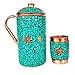 Rastogi Handicrafts Carafe en cuivre pur avec pichet vert et 1 verre.