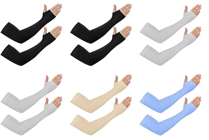 Cotson Men's & Women Sports and Bike Riding Strechable Arm Sleeves (Pack of 6)