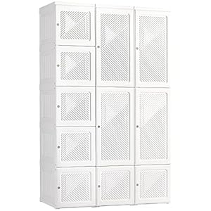 HOMCOM Portable Wardrobe Closet, Folding Clothes Storage Organizer with 8 Cube Compartments, 2 Hanging Rods, 11 Magnet Doors, White