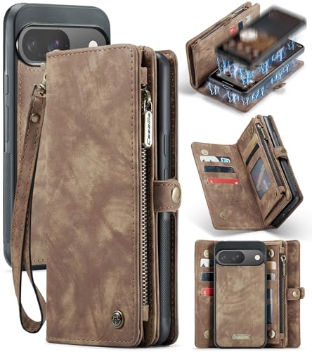 Étui portefeuille pour Google Pixel 10 avec coque magnétique amovible et 8 fentes pour cartes