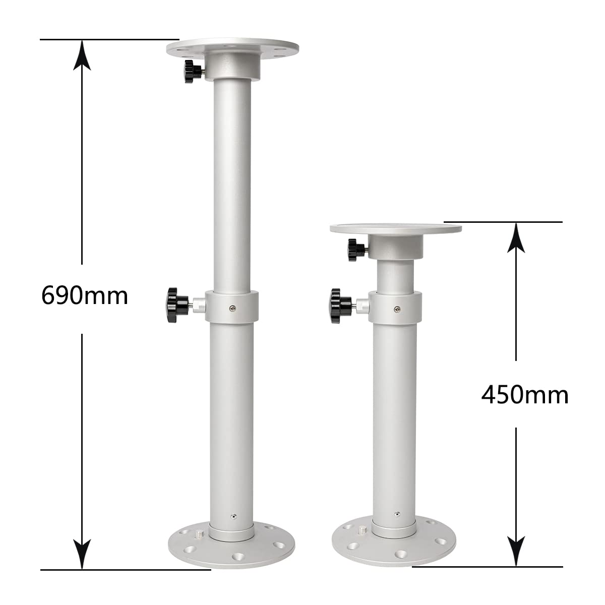 Flylin Gambe da tavolo regolabile, supporto girevole a 360°, 450-700 mm, telescopica, smontabile, per camper, yacht, campeggio, barche
