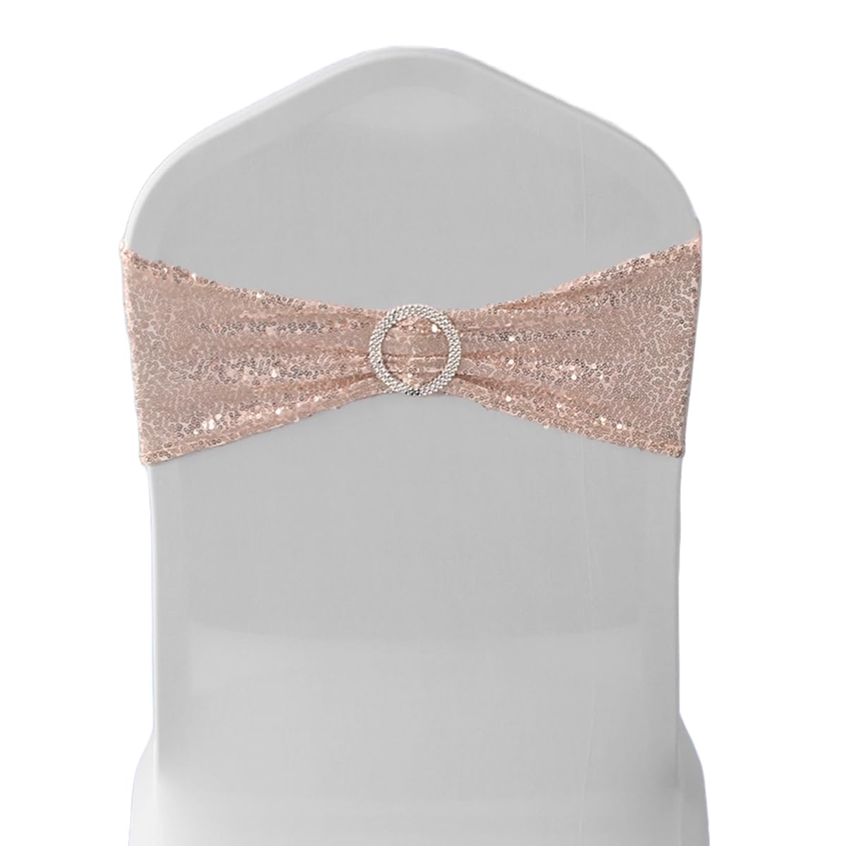 Trimming Shop Sequin Chair Band with Slider Buckle, Stretchy Fabric Chair Band Sash, Elastic Wedding Chair Cover Band for Party, Reception, Banquet, Rose Gold, 50pcs — image 1