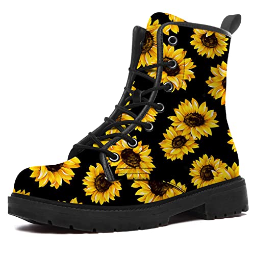 Uminder Sunflower Boots Womens Mens Combat Boots Vegan Leather Ankle Work Boots Anti-Slip Waterproof Shoes Gifts for Boy Girl4