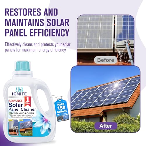 Image of IGNITE Advance Solar Panel Cleaner Liquid - 1000ml | Removes Dust, Bird Droppings, Pollen | Enhances Efficiency | Safe for All Panels