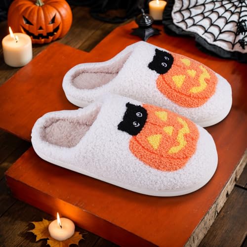 Halloween Slippers for Women, Cozy Plush Spooky Slippers, Ghostface Cartoon Slipper, Non-Slip Fluffy Halloween Christmas Gift, Women’s Size 64