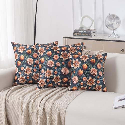 Image of HOKIPO 'Nature Muse 7D' Premium HD Printed Holland Velvet Cushion Cover for Sofa| 22x22 Inch (55x55 cm) | Pack of 2, Nocturne Rose (IN-924-D2*2)