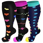 3 Pairs Plus Size Compression Socks (20-30 mmHg) for Women & Men, Wide Calf Extra Large Calves Knee High Flight Stockings for Pregnancy, Nurses, Seniors, 2XL