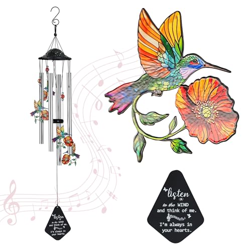YU FENG Hummingbird Memorial Wind Chime, Yellow Flower Suncatcher Decor