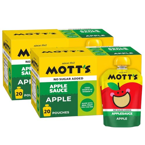 Mott's No Sugar Added Applesauce, Made from Real Fruit, No Artificial Flavors, 3.2 Oz Clear Pouches, 40 Pack