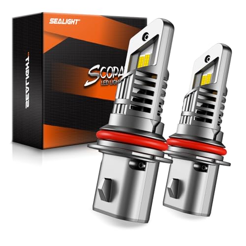 Image of SEALIGHT 9007 /HB5 LED Bulbs Combo, 800% Brighter 6500K Cool White, 1:1 Mini Size, 22000RPM Cooling Fan IP67 Waterproof, Pack of 4