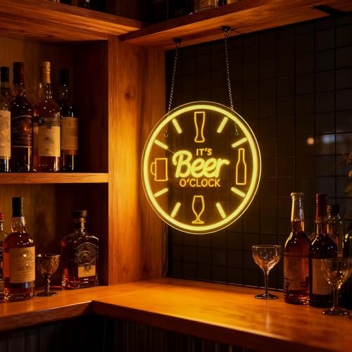 Image of Beer Neon Sign Bar Neon Sign It's Beer O'Clock Sign for Wall Decor Man Cave | LED Dimmable USB Powered Neon Beer Signs for Home Bar,Kitchen Basement Bar,Bachelor Party,Pub Wall Decor, Beer Lovers Gift