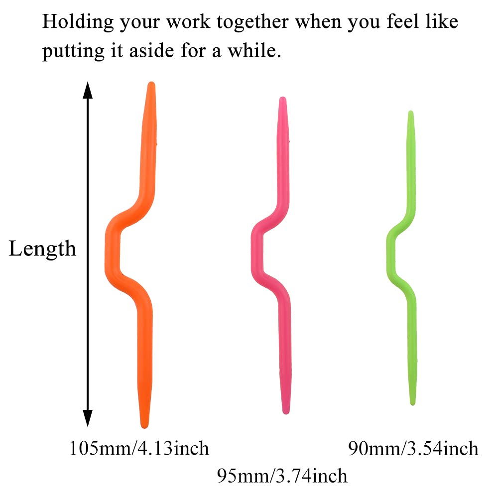 HAHIYO Knitting Cable Needles Set Sturdy Plastic Mixed Color Safety Pin Cable Knitting Bent Weaving Needle Hooks 6 Pieces for Sweaters Socks Yarn Sewing Crochet Embroidery