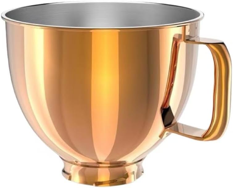 Stainless Steel Mixing Bowl for KitchenAid Tilt-Head Mixer, Polished Finish with Handle, 304 Food-Grade Material (Golden)