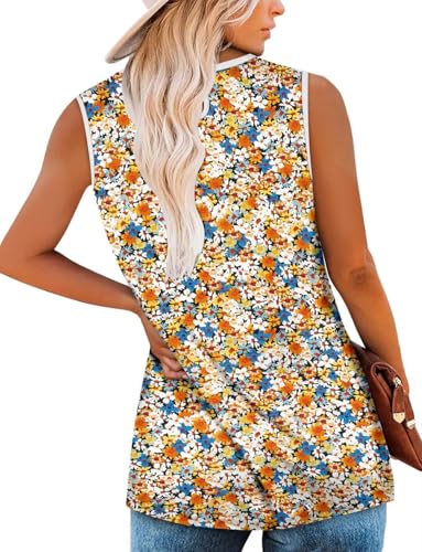KISSMODA Womens Flora Print Tank Tops Ribbed Summer Shirt Sleeveless Summer Casual Women Blouses(S-3XL)