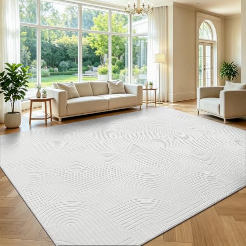 Pauwer 9x12 Area Rugs for Living Room, Modern Non Slip Washable Rug, White