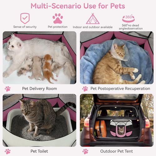 Image of Siedihit Pink Dog Cat Playpen, Puppy Pet Playpen Indoor for Small Dog Crate Tent Cage Outdoor, Portable Pop Up Dogs Enclosure Kennel with Carrying Case for Dogs /Cats /Rabbits