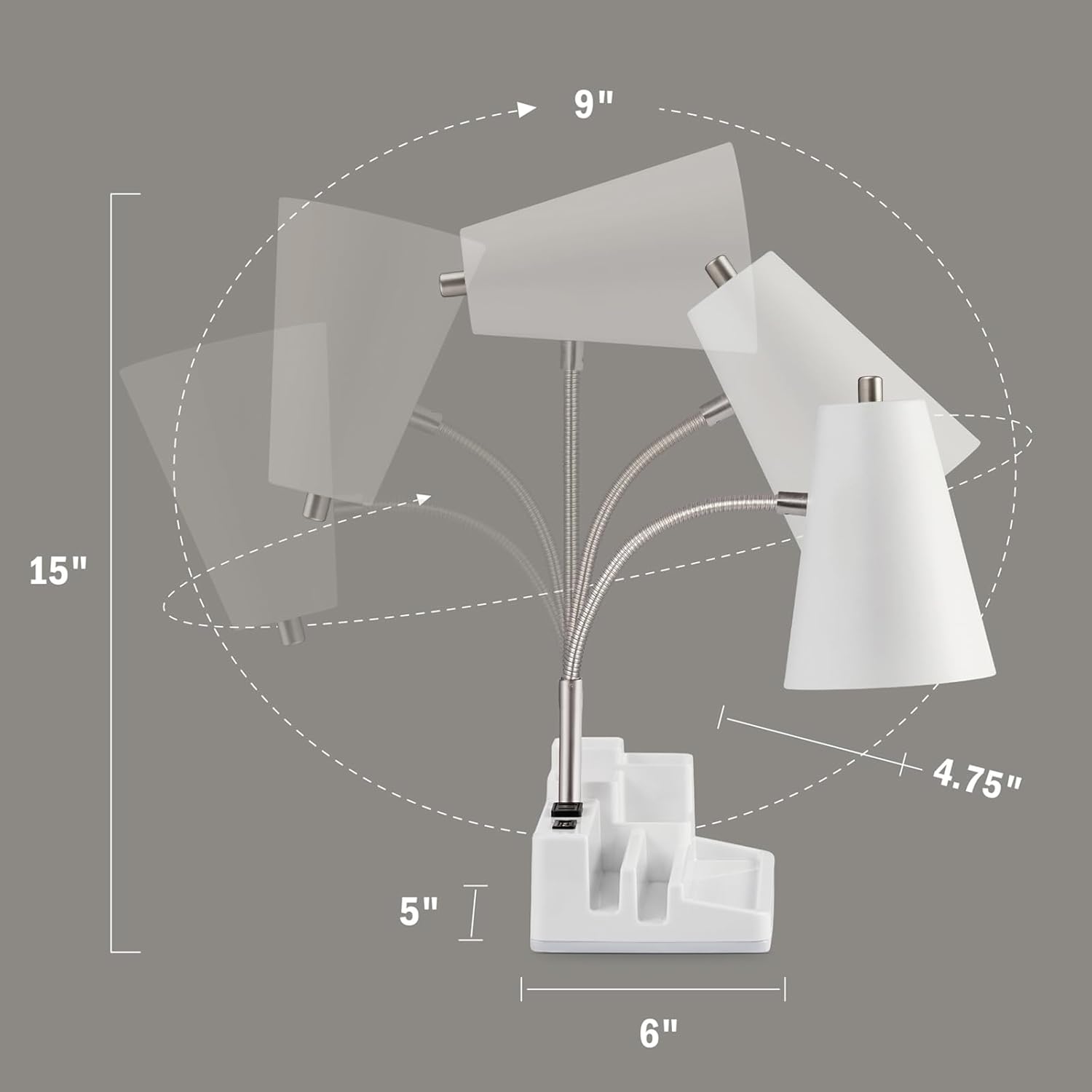 Desk Lamp Cute for Small Space, Lamp Desk with USB Port and Outlet, Desk Lamps for Home Office with Pen Holder, Study lamp for College Dorm Room, Flexible Arm, White