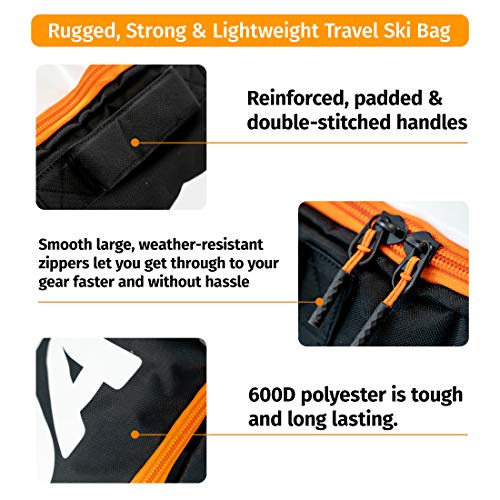 Ski Bag and Ski Boot Bag Combo for Air Travel Unpadded - Ski Luggage Bags for Snow Travel Gear - Ski Case for Cross Country, Downhill, Boots, Helmet, Poles, Clothes and Accessories - Thumbnail 4