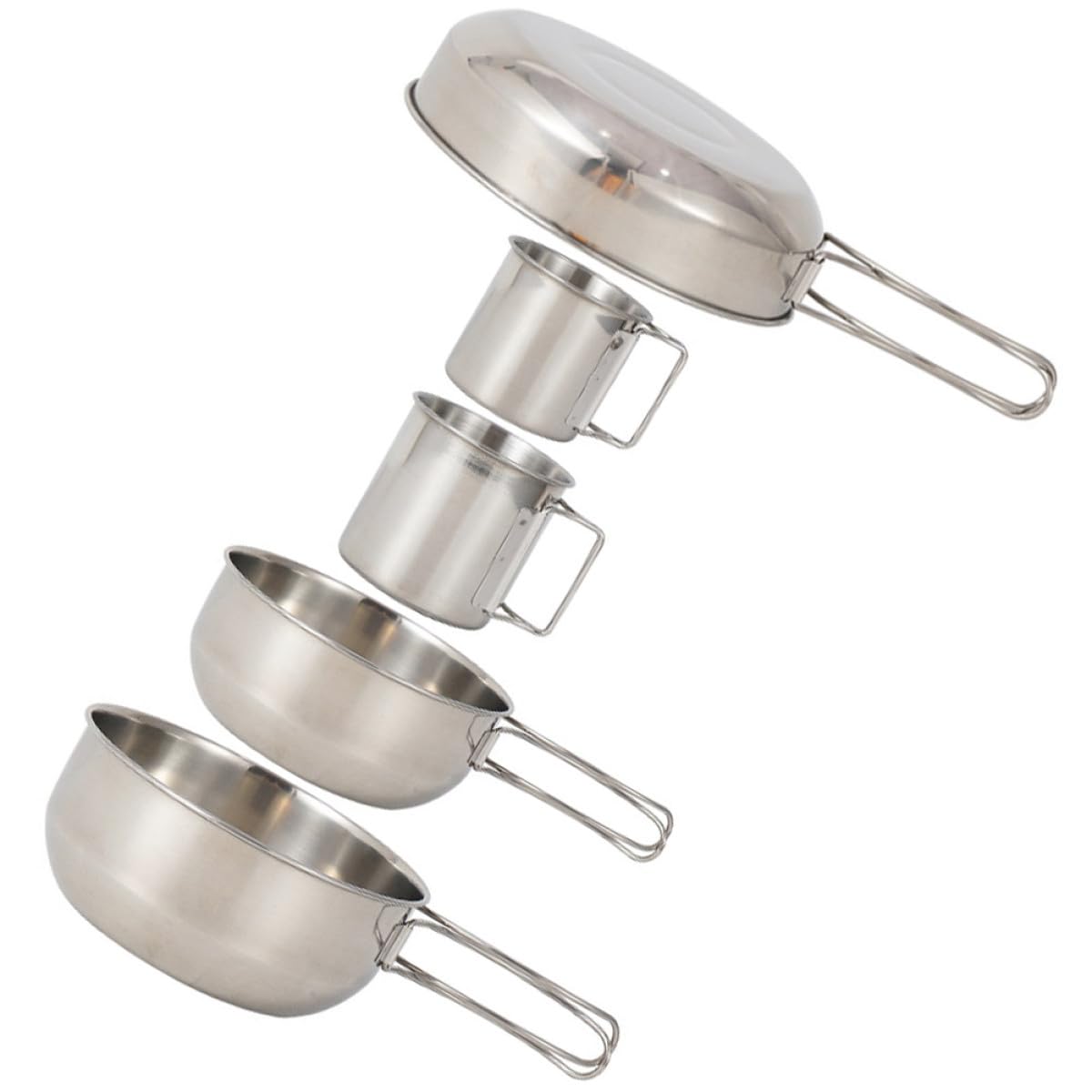 ULTECHNOVO Vaisselle Camping 5 Pièces en Acier Inoxydable, Tasses Empilables et Couverts, pour Alpinisme et Activités de Plein Air