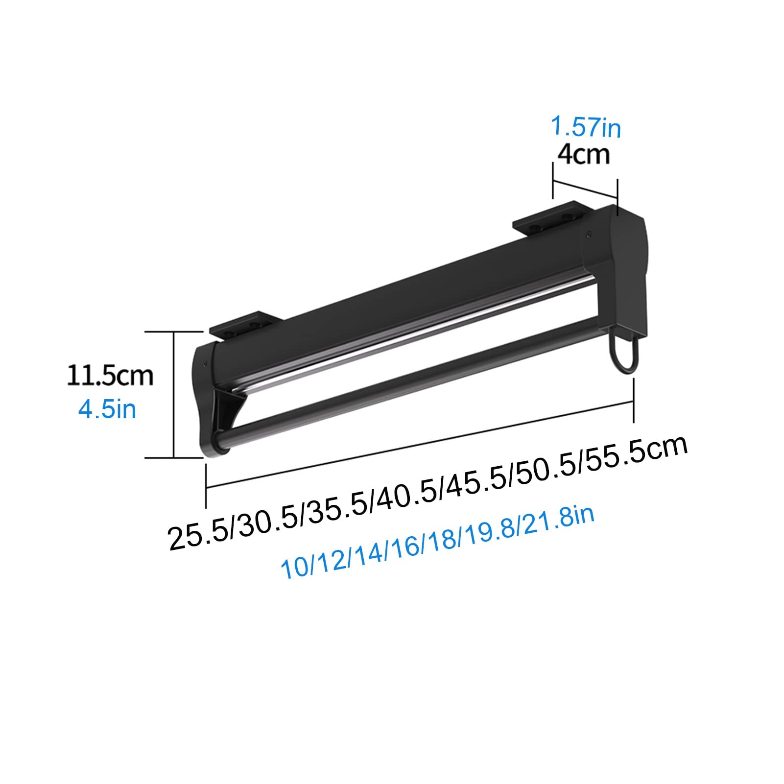 Uittrekbare Kledinghanger Stang Zwart - Uitschuifbare Kast Valet Rod - Draagt 25 Kg - 30 Cm