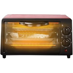 12L mini-oven, elektrische oven multifunctionele heteluchtoven duurzaam gehard glazen deur snelle verwarming ruimtebesparend, rood