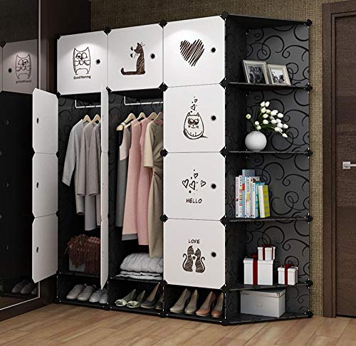 Armario de ropa de plástico auxiliar con puertas y 4 cubos 3