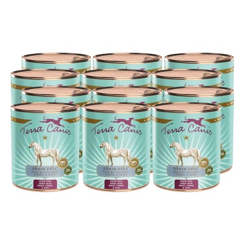 Terra Canis-Hundefutter nass getreidefrei 12x800 g, mit Pferd, Steckrübe, Fenchel & Salbei - Premium-Nassfutter für ausgewachsene Hunde mit Rohstoffen in 100% Lebensmittelqualität
