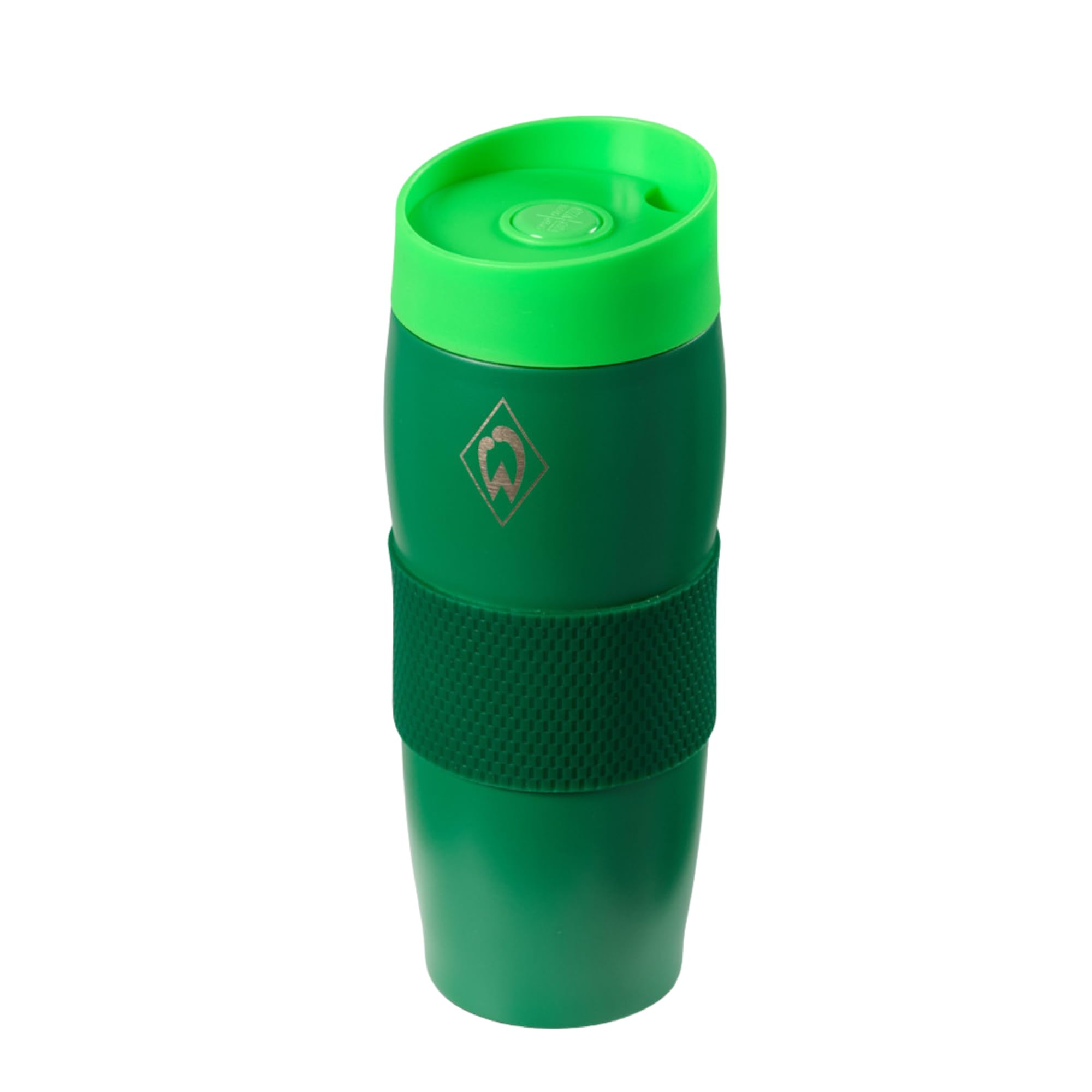 SV Werder Bremen Thermobecher "Raute", Offizieller Fanartikel, Edelstahlbecher mit Werder-Raute & Silikon-Griff, isolierend für heiße & kalte Getränke – 350 ml