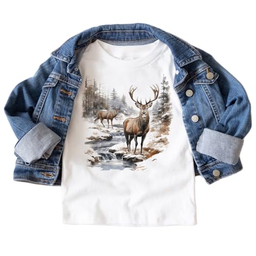 90s Vintage Deer Wilderness Nature Scene Kids Shirt - Cute Girls & Boys Natural Toddler Youth Graphic Tee