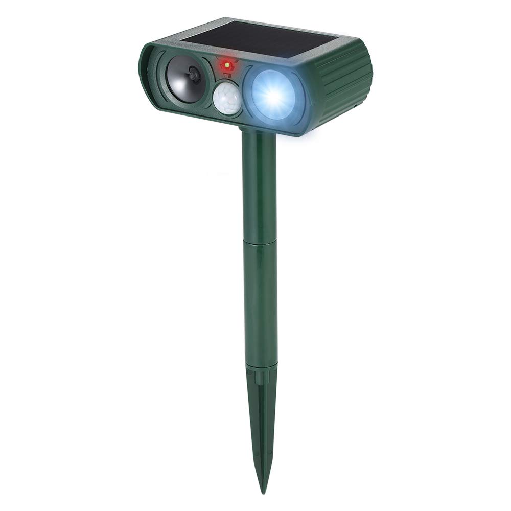 Solar Powered Outdoor Ultrasonic Motion Activated Pest Repeller with Flashing Light