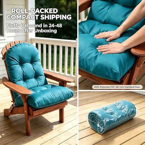 Image of QILLOWAY Outdoor High Back Chair Cushion for Adirondack, All Weather Rocking Chair Cushions Thick Padded Replacement for Patio Furniture,Peacock Blue