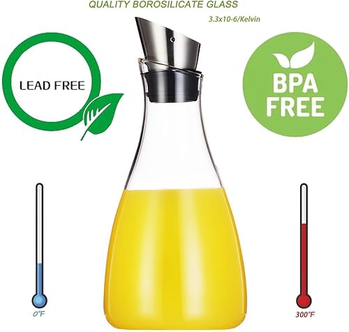 Miniatura 2 de Purefold Jarra de vidrio de 44 onzas con tapa de acero inoxidable, jarra de té helado, tarro de jugo, cafetera y té, vasos perfectos para jarra de