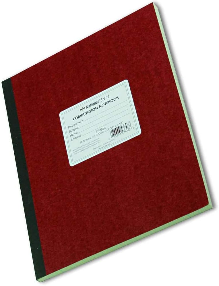 National Brand Computation Notebook, 4 X 4 Quad, Brown, Green Paper, 11.75" x 9.25", 75 Sets (43648)